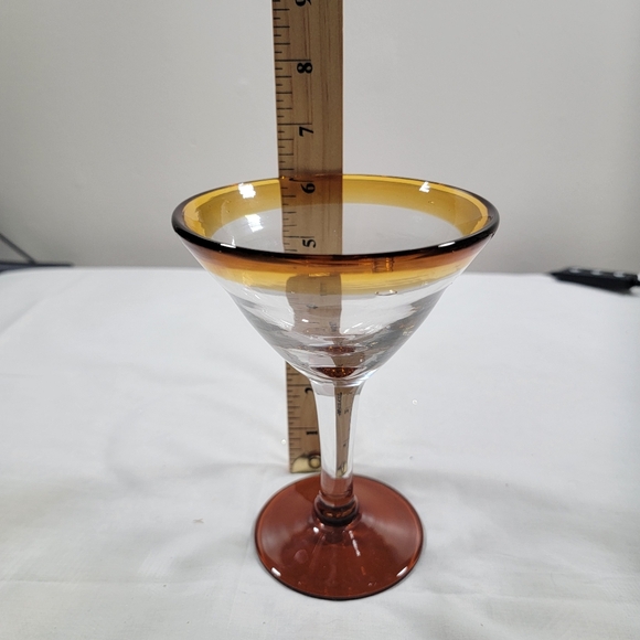 Set Of 2 Mexican Hand Blown Amber Clear Glass 6" tall Margherita Martini - Picture 6 of 7